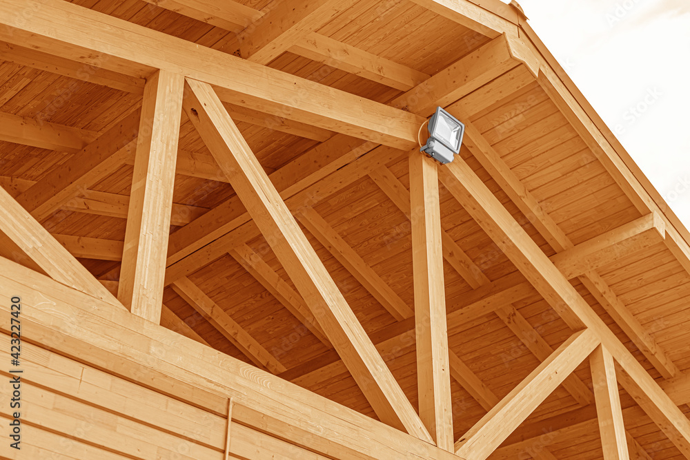 Wooden roof structure. Glued laminated timber roof. Wooden roof structure. Glued laminated timber roof.