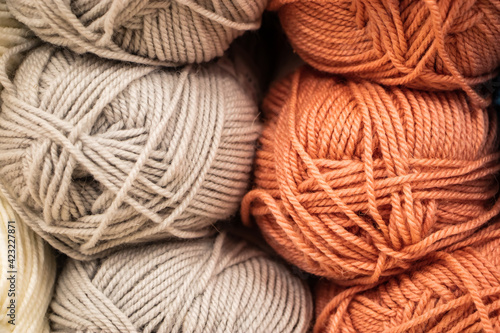The texture of multi-colored fluffy woolen threads for knitting.