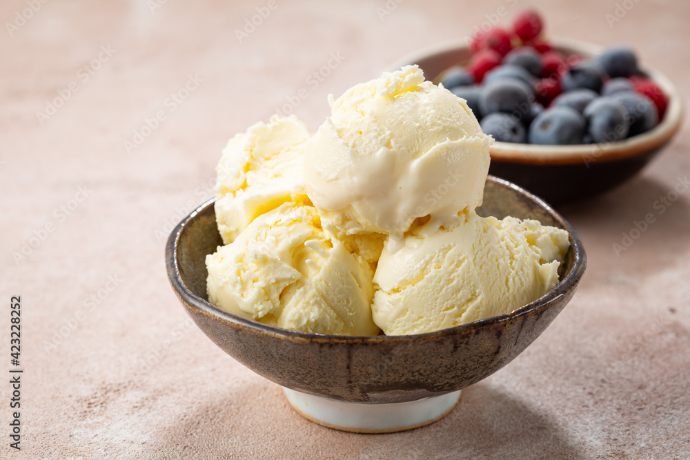Close up of ice cream scoops in bowl Close up of ice cream scoops in bowl