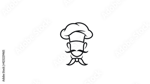 Creative Chef Head Moustache logo Vector Design Illustration