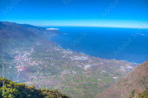 Aerial view of El Golfo valley from Mirador de Jinama at El Hierro, Canary islands, Spain photo