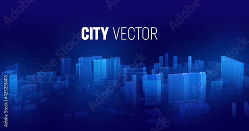 Fototapeta Naklejka Na Ścianę i Meble -  City future vector background. Cyberspace futuristic city in game. Cyberspace matrix technology