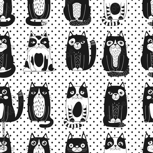 Funny cartoon cats. Seamless pattern.Texture for fabric  wrapping  wallpaper. Decorative print