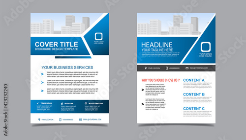 Business flyer layout template in A4  size. Modern Brochure template cover design  annual report  poster with blue wavy lines for business promotion on white background  vector illustration 