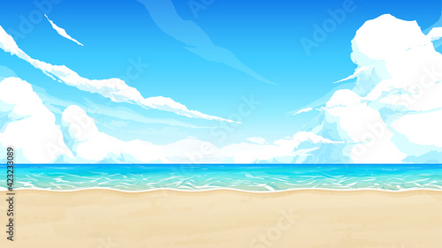 Canvastavla 海と砂浜と空の風景イラスト_16:9