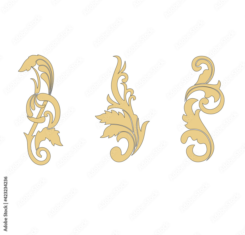 Fototapeta premium COLLECTION OF ANTIQUE AND MODERN STYLIZED COLORFUL FLORAL DESIGNS. CLASSIC STYLE