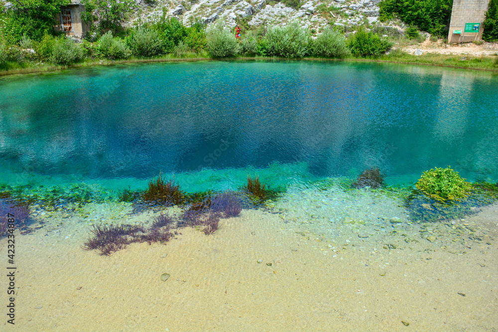 Kristallklare Quelle Izvor Fluss Cetina in Kroatien in Dalmatien