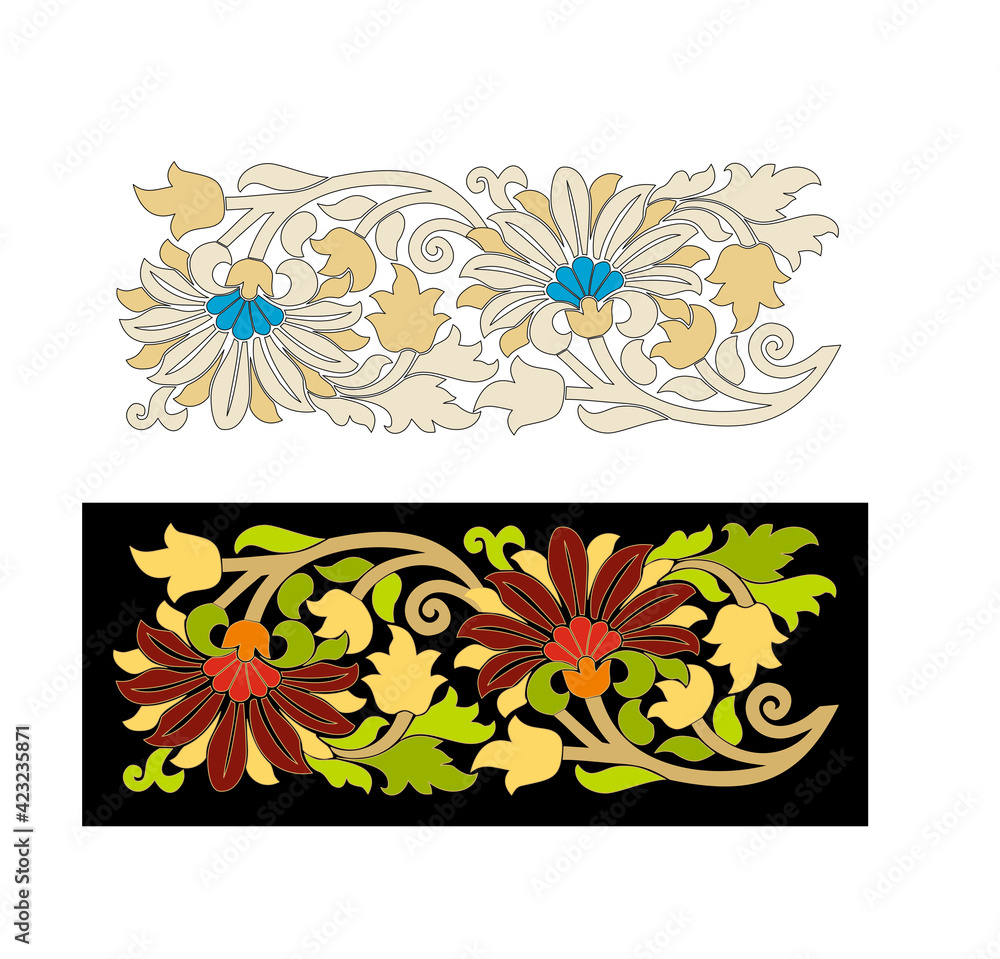 COLLECTION OF ANTIQUE AND MODERN STYLIZED COLORFUL FLORAL DESIGNS. CLASSIC STYLE