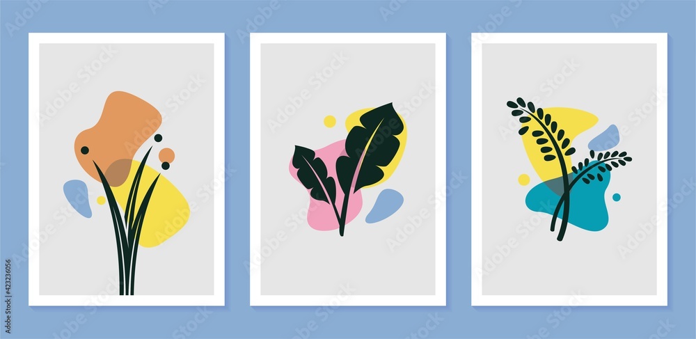 Abstract plant wall art set with abstract shape for print, cover, wallpaper minimalist