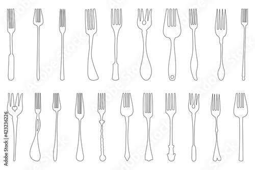 collection outline silhouette forks, vector illustration