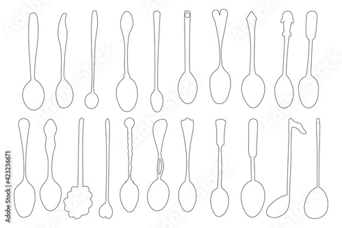 Set of spoons silhouettes outline