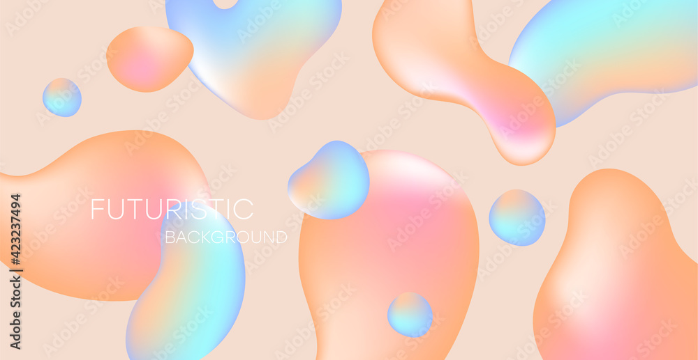 Realistic background with colorful bubbles and reflection effect. Transparent pink and blue bubbles with highlights and a gradient background.