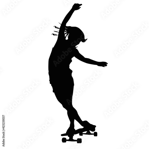 silhouette of a longboarding girl skateboard skating skater girl graphic vector illustration isolated on white background