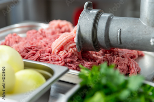 Fresh mixed minced meat from a meat grinder