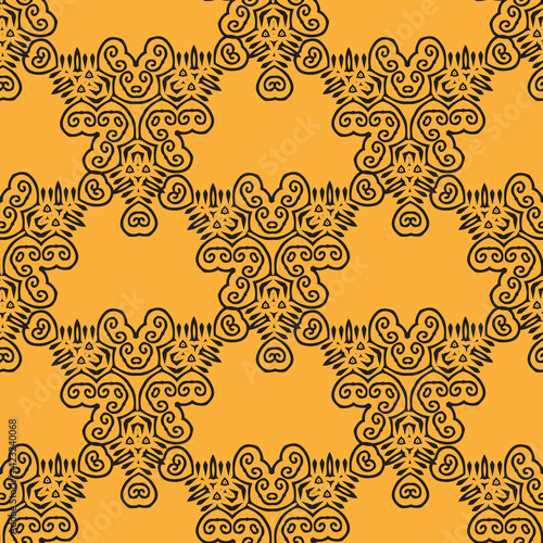 Monochrome minimalist tribal pattern with ethnic sun and lily flower. Inspired by the signs of the Gothic culture.