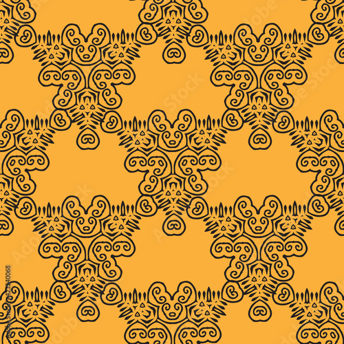 Monochrome minimalist tribal pattern with ethnic sun and lily flower. Inspired by the signs of the Gothic culture.