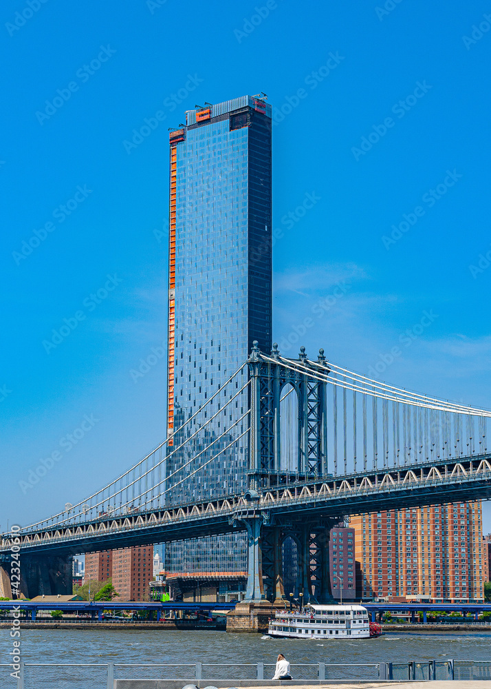 Manhattan Bridge over East River and waterfront condominium Manhattan New York City
