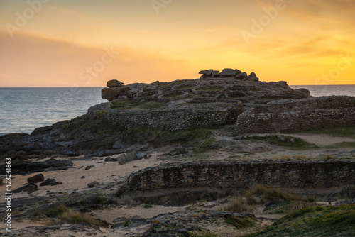 sunset over the sea at Catro de Baroña ruins