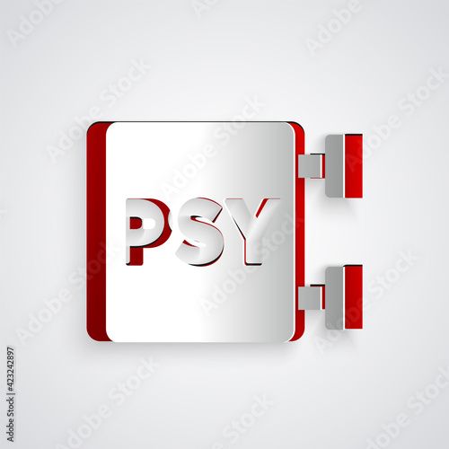 Paper cut Psychology icon isolated on grey background. Psi symbol. Mental health concept, psychoanalysis analysis and psychotherapy. Paper art style. Vector