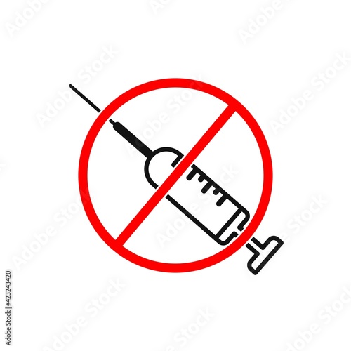 No vaccine line icon. Stop Vaccination sign.
