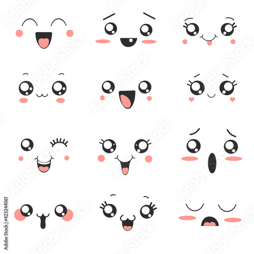 Cute set of kawaii faces