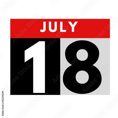 July 18 . flat daily calendar icon .date ,day, month .calendar for the month of July