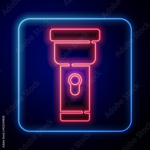 Glowing neon Flashlight icon isolated on blue background. Vector
