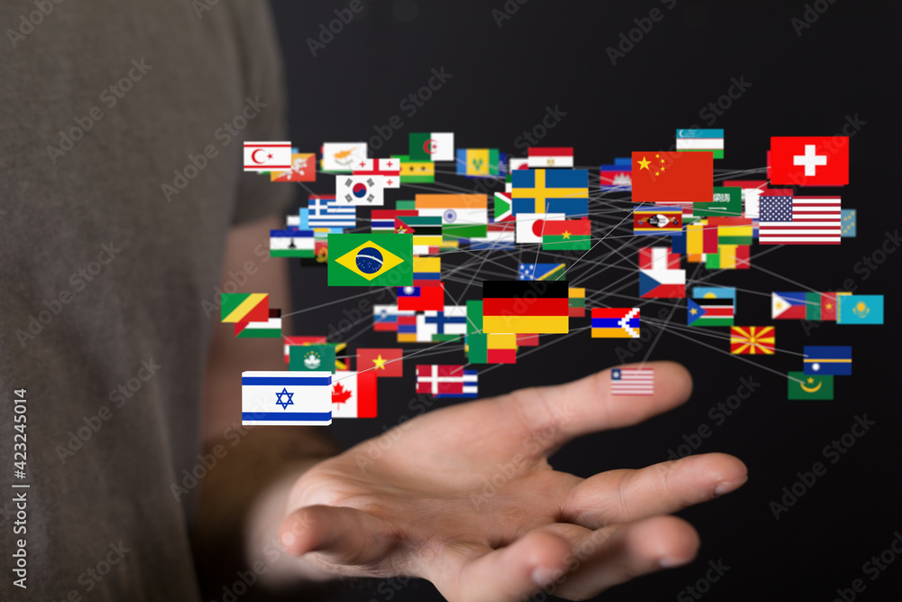 World map with all states and their flags,3d render. World map with all states and their flags,3d render.