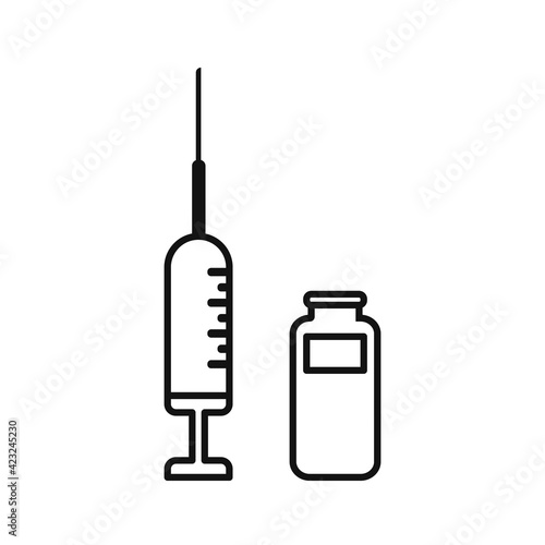 Syringe with vaccine, flat design illustration. Syringe flat vector icon.