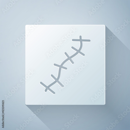 Paper cut Scar with suture icon isolated on grey background. Paper art style. Vector