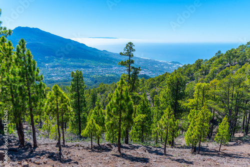 Aerial view of La Palma from hiking trail to Pico Bejenado, Canary islands, Spain photo