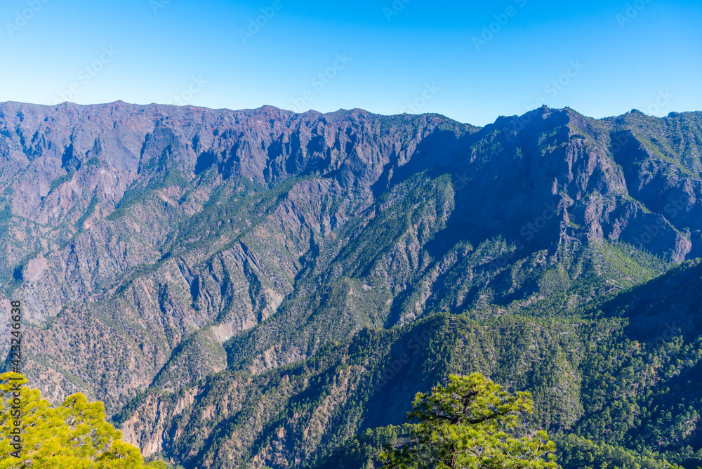 Fototapeta Panorama of Caldera de Taburiente national park at La Palma from Pico Bejenado, Canary islands, Spain
