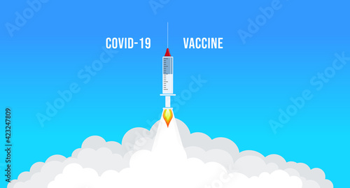 Vaccine syringe launch background. Concept of vaccine war against Coronavirus. Preparing for global vaccination against Coronavirus. Immunization campaign concept.