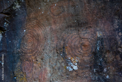 Stone engravements made by indigenous people at La Zarza cultural park, La Palma, Canary islands, Spain photo