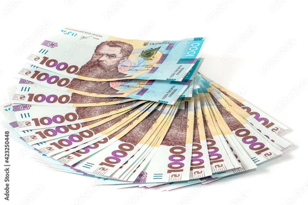 Ukrainian hryvnia, banknotes of 1000 hryvnias. money concept
