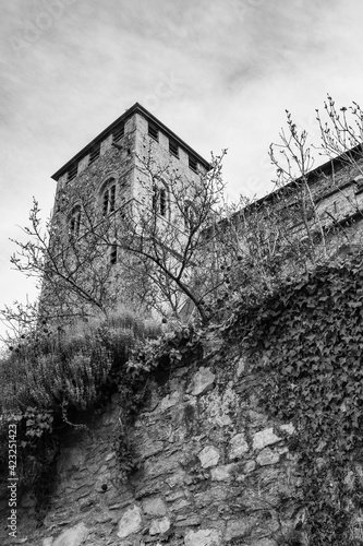 View of chateau de valere, sion, switzerland. Black and white picture. photo