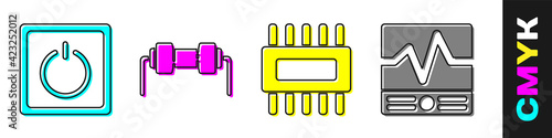 Set Electric light switch, Resistor electricity, Processor with microcircuits CPU and Electrical measuring instruments icon. Vector