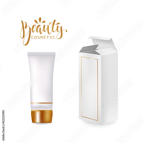 Cream tube and packaging. Ointment or toothpaste box mockup 3d.