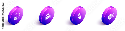 Set Isometric Round the clock delivery, Fast by car, Online ordering and and burger icon. Vector