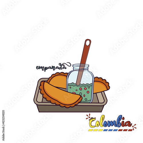Isolated empanadas with chili. Colombian food - Vector illustration