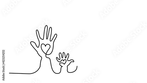 FAMILY HANDS. CONTINUOUS LINE DRAWING. STROKE TRIM. SURREAL ART ANIMATION