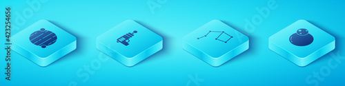 Set Isometric Planet, Ray gun, and Great Bear constellation icon. Vector