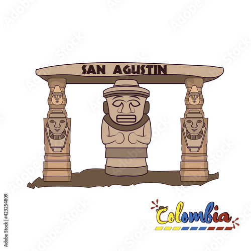Isolated san agustin ruins. Colombian culture - Vector illustration