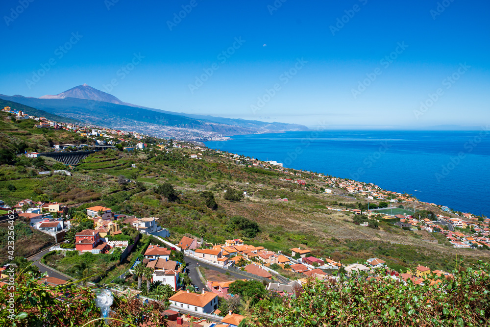 view of the north of Tenerife with the volcano Teide in the background. Canary Islands.