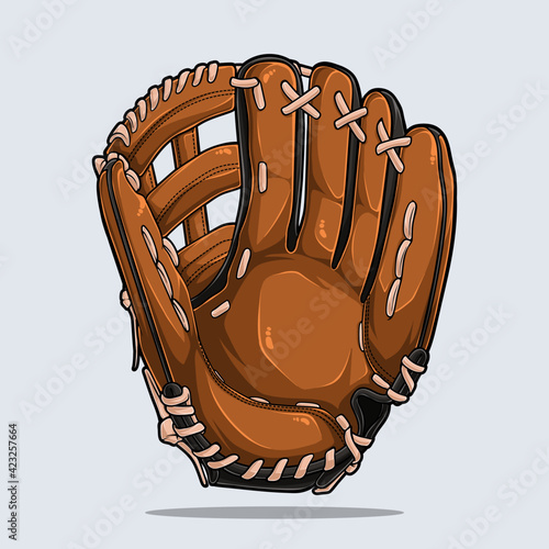 Baseball glove isolated on white background, baseball equipment, illustration with shadows and lights