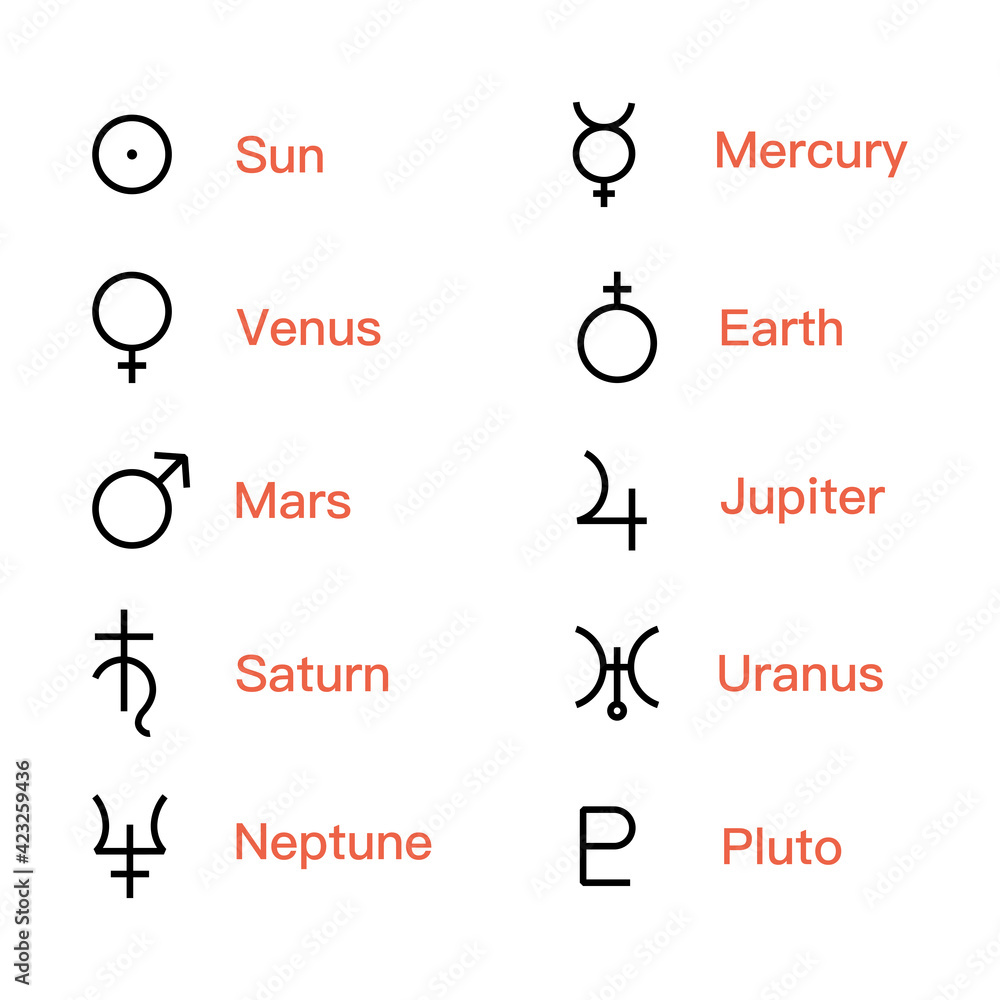 Symbols of planets. Zodiac and astrology symbols of the planets of ...