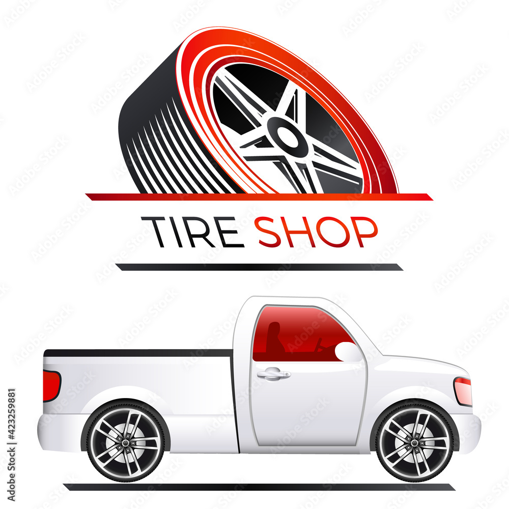 Plakat Reifenhändler - Geländewagen mit Alufelgen - tire shop - Logo Design