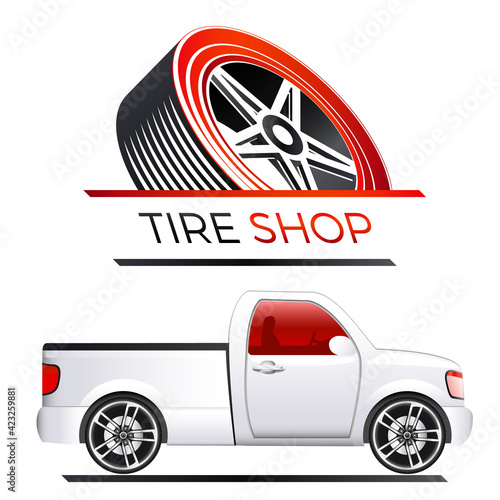 Reifenhändler - Geländewagen mit Alufelgen - tire shop - Logo Design