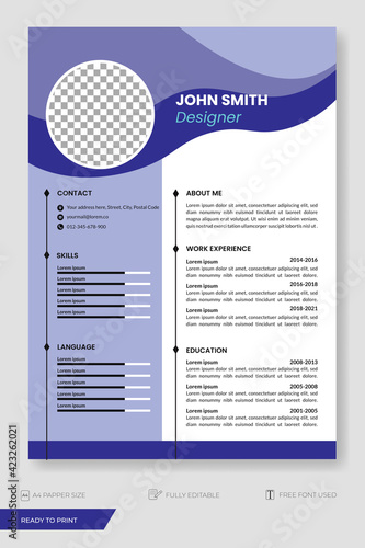 Minimalist cv template, curriculum vitae design, flyer, business template. Ready to print.