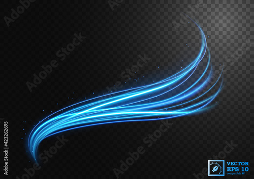 Abstract light speed motion effect, blue light trail. Vector Illustration